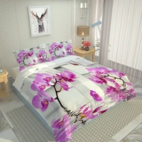 Pillowcase Bed Bedclothes Elegant Adult purple flower print bedding stereoscopic Bedding Set Bed Cover Bed Sheet
