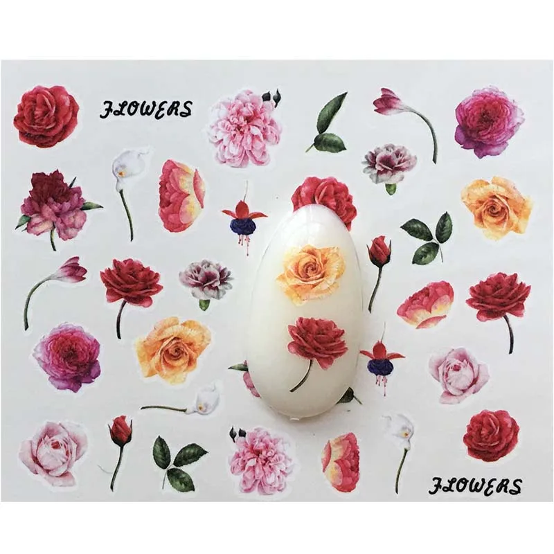 

F18 Nail Sticker Red Flower Decal Lips Water Transfer Slider For Nails Art Decor