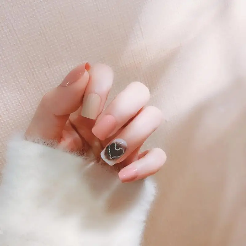 24 шт. французский Искусственный ногти акрил Персиковое сердце ложный Маникюр для