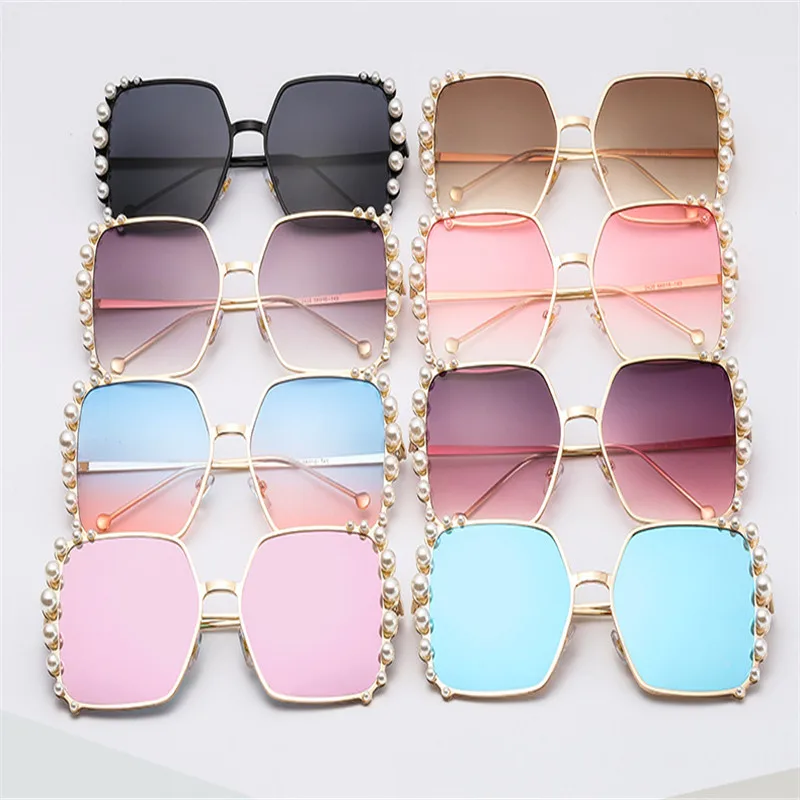 

Pearl Decoration Sunglasses Luxury Oversized Sunglasses Women Brand Designer Vintage Big Frame Sun Glasses Square Shades Female