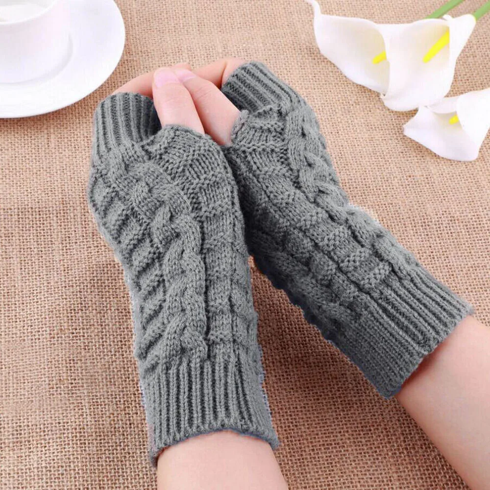 

SAGACE Fashion Warm Knitted Fingerless Gloves Hollow Out Long Wrist Section Winter Long Fingerless Knitting Wool Mittens A30924