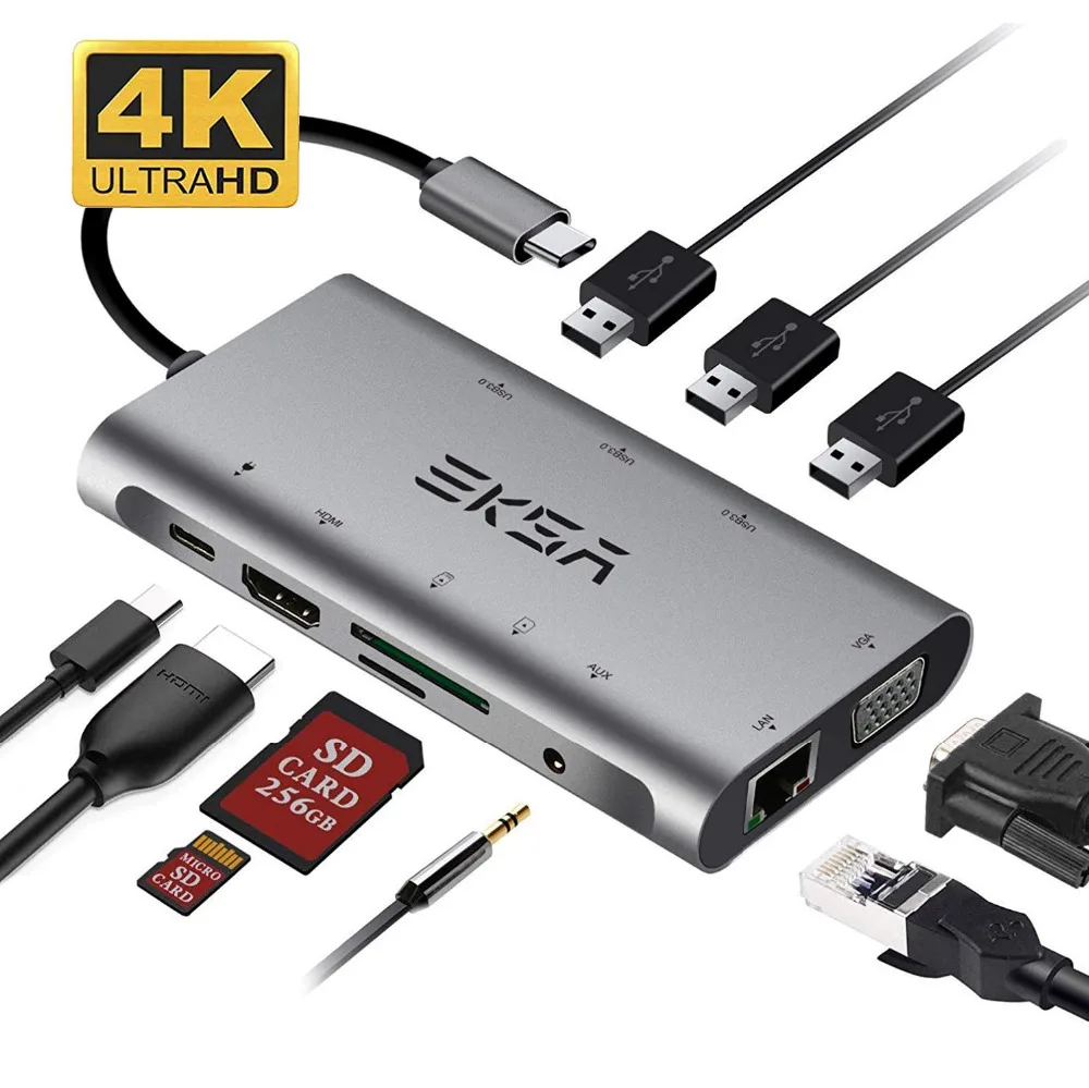 EKSA концентратор USB type C до 3,0 USB HDMI RJ45 usb-хаб для MacBook Pro Аксессуары USB разветвитель Мульти 10 портов type C концентратор USB-C