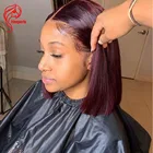 Короткие парики из натуральных волос Hesperis 99J, предварительно выщипанные с детскими волосами, темно-красные, бразильские, Реми, с глубокой сеткой