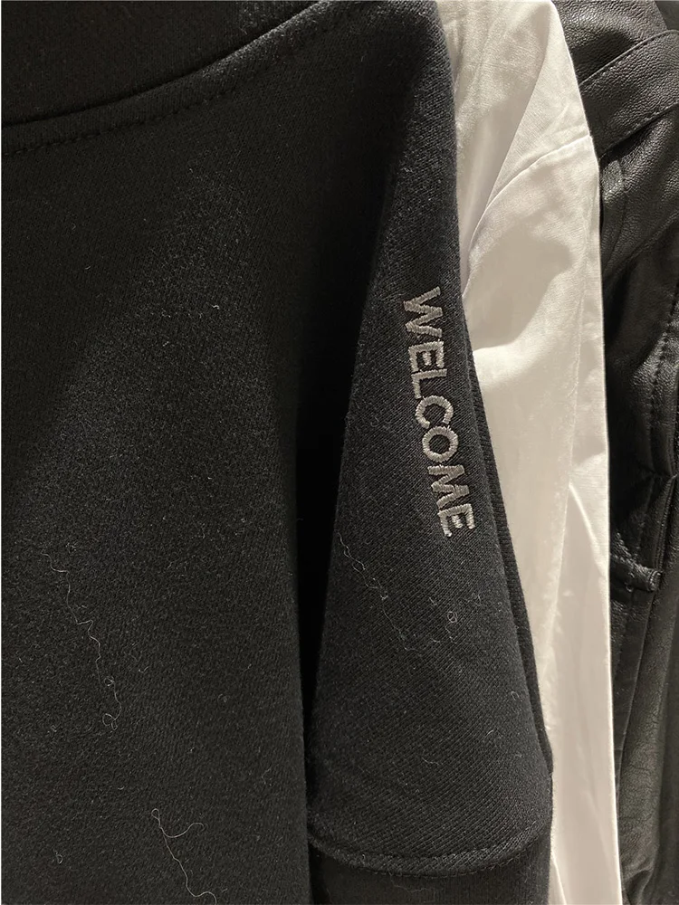 

Irregular zipper design stitching micro-chapter embroidery letters lace hooded plus velvet sweater ladies autumn new styles