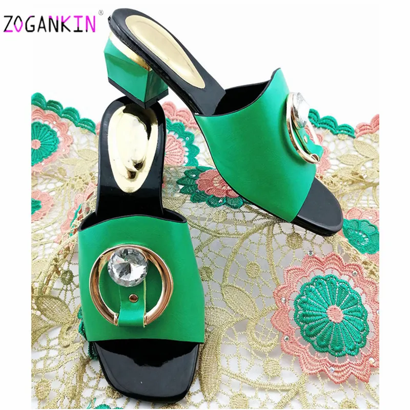 

Popular Nigerian Women Ladeis Slipper Italian Style Comfortable Heels Shoes African Special Design Shoes for Wedding