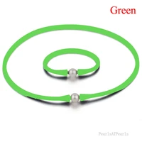 16 inches 10 11mm natural oval pearl green rubber silicone necklace 7 inches bracelet jewelry set