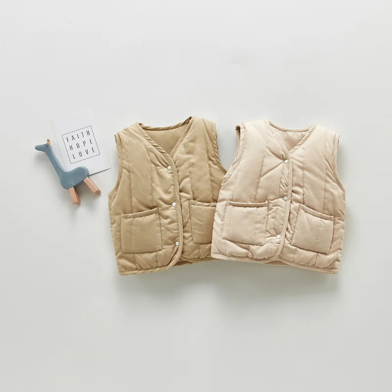 Chaleco marr&oacute;n albaricoque para beb&eacute;s y ni&ntilde;os, sin mangas con ropa Retro cuello en V, a prueba de viento, 0 a 3 a&ntilde;os, E402, invierno, 2021-1