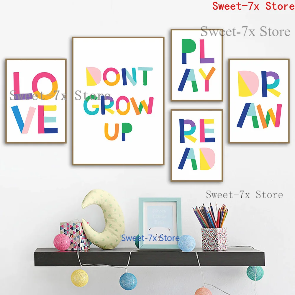 

Watercolour Cartoon Letter Nursery Canvas Painting Art Nordic Posters and Prints Wall Pictures for Living Room Decor Frameless