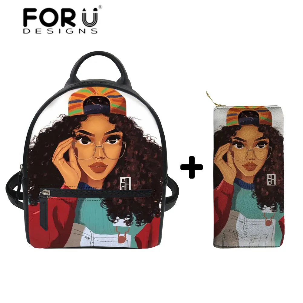 Женские рюкзаки для книг FORUDESIGNS африканских девушек роскошный ранец черного
