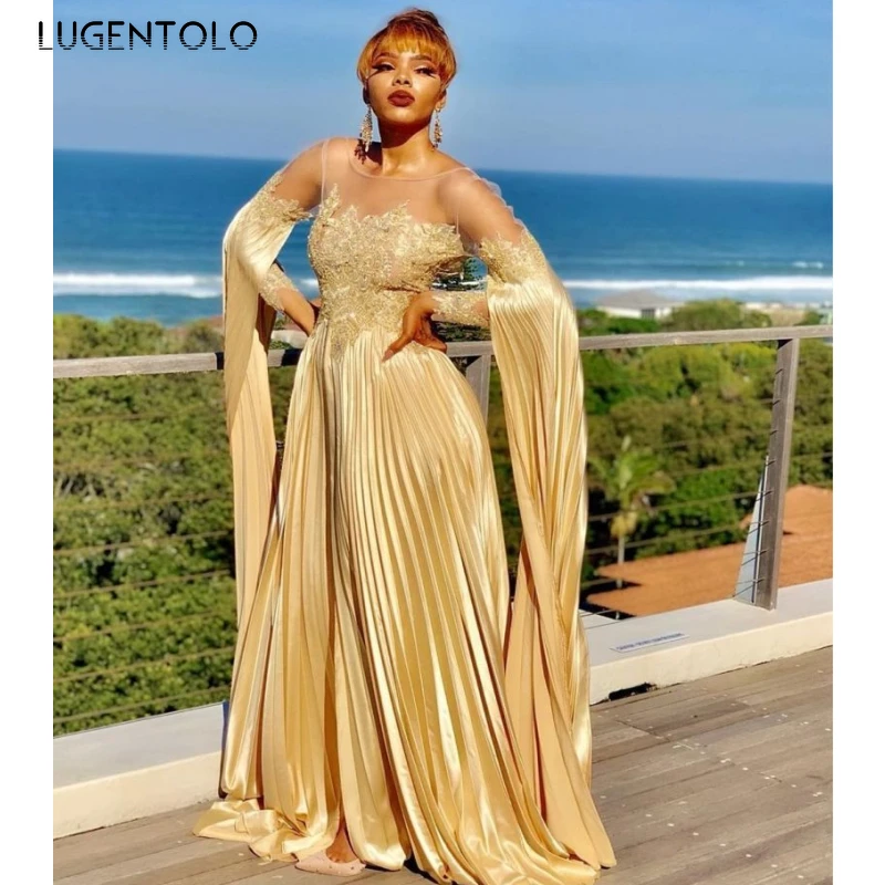 

Sexy Dress Women Perspective Mesh Slim Party Dresses Female Slim Empire Long Sleeve Big Swing Lace Dinner Maxi Dress