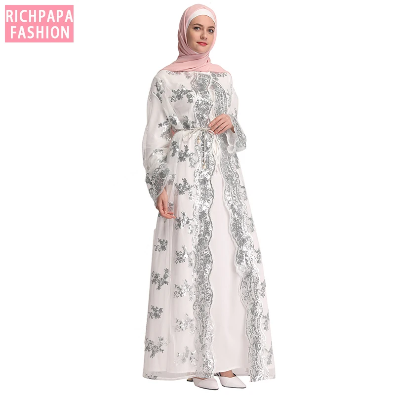 Лето 2020 сетчатый кафтан с блестками Abaya Турция женское мусульманское платье