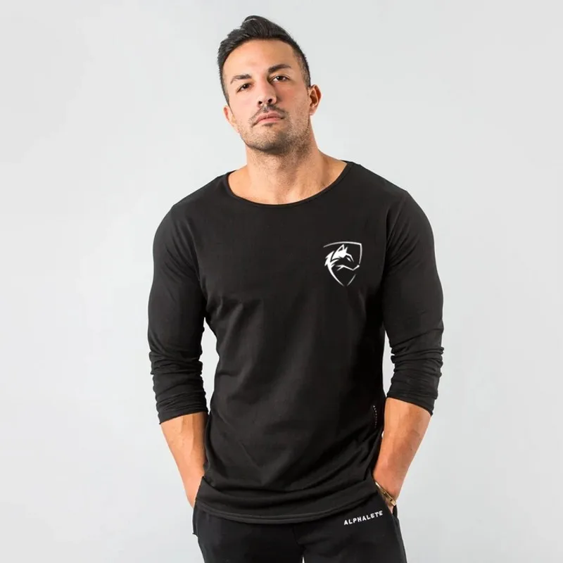 Alphalete мужская повседневная мужская футболка черная белая футболка Весна Новая мода o-образным вырезом Тонкая футболка с длинными рукавами Топ