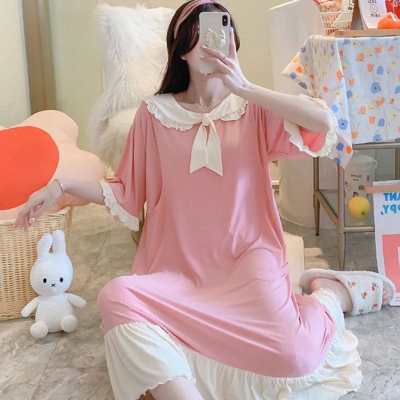

Summer Modal Maternity Nursing Night Long Dress Loose Breastfeeding Clothes for Pregnant Women Pregnancy Mother Sleep Home Wear