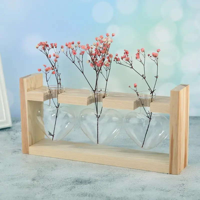 Прямая поставка стеклянная ваза в форме сердца деревянная рамка прозрачные