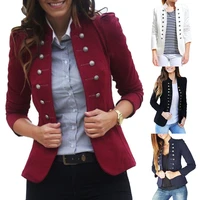 80 hot sales%ef%bc%81%ef%bc%81%ef%bc%81office lady autumn solid color double breasted stand collar slim blazer coat