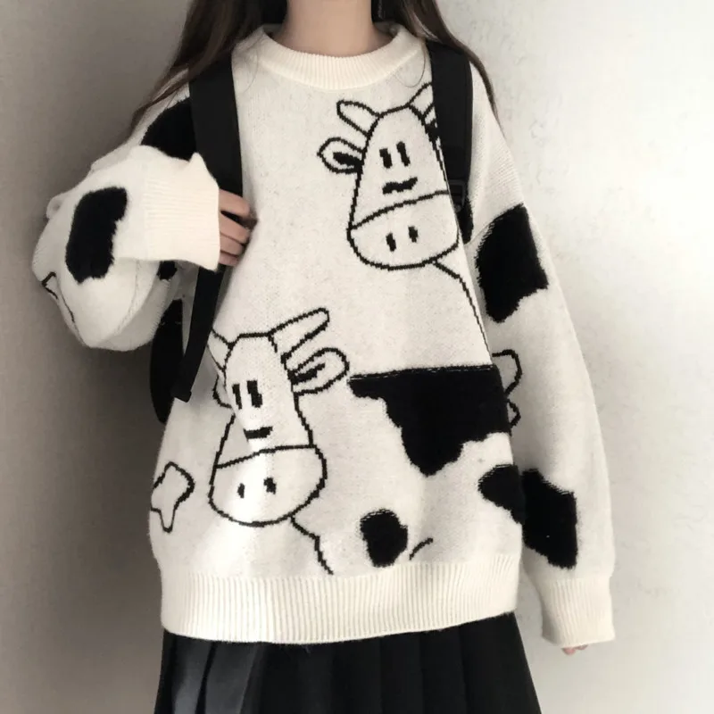 

Sweater Pullover Long Sleeve Women Autumn Winter New Kawaii Knitted Sweater Korean Style Loose Wild Pull Coat Sueters De Mujer