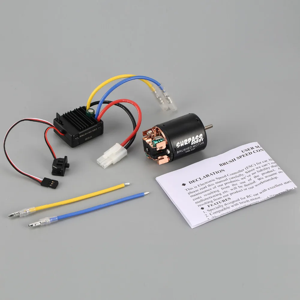 

Surpass Hobby 540 23T Brushed Motor 60A ESC with 5V/2A BEC for 1/10 RC Racing Off-road Car Truck Vehicle Part