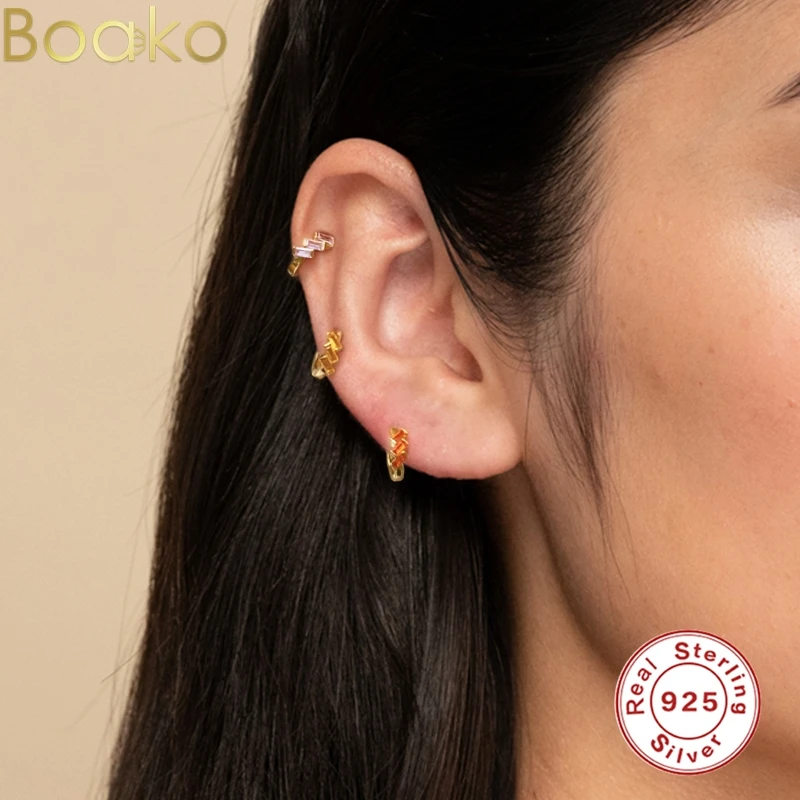 

BOAKO Circle Round Hoop Earrings for Women Purple Black Orange Zircon Crystal Engagement Wedding Earring Silver 925 Jewelry Aros