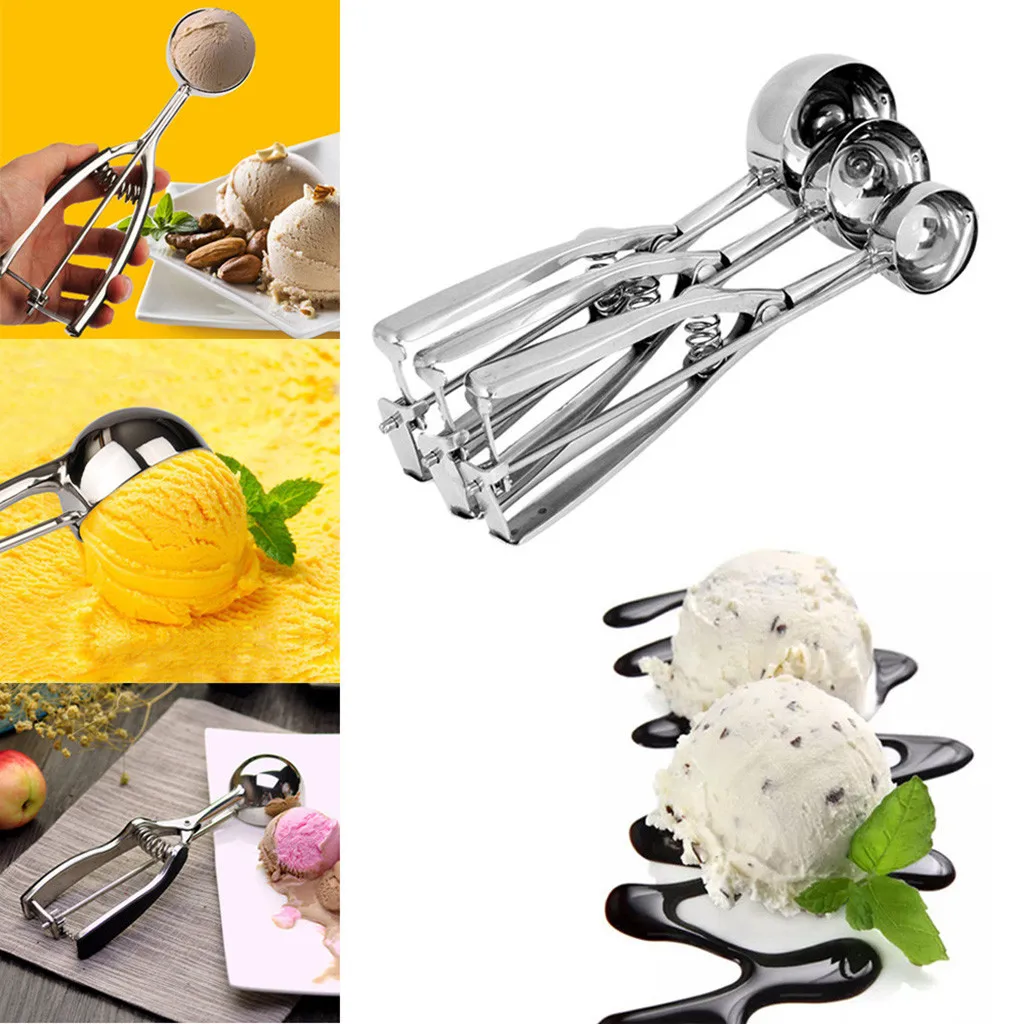 

3Pcs Ice Cream Spoon Stainless Steel Spring Handle Masher Cookie Scoop Kitchen Ice Cream Mash Potato Spring Handle Kitchen #7
