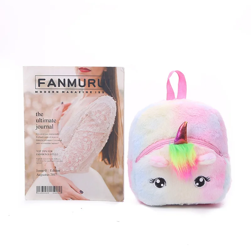 Girls Fluffy Unicorn Backpack Plush School Rucksack Zipper Shoulders Bags for Boys Girls Children Bags Kindergarten School Bag