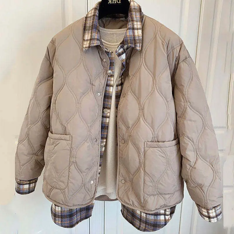 

Solid Plaid Vintage Design Warm Winter Coat Jacket for Teens Girls New Brand Preppy Style Cotton Women Casual Parkas Outerwear