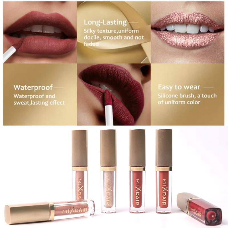 Women's Fashion 6pcs/set Matte Lipgloss Glittle Metallic Liquid Lipstick Velvet Long Lasting Lip Glosses Moisturizer Makeup | Красота и