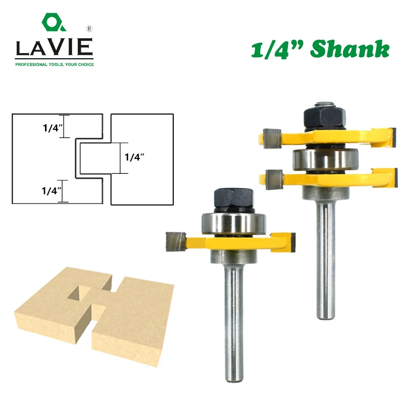 

LAVIE 6.35mm Tongue Groove Router Bit Set 3/4" Stock 3 Teeth T-shape Wood Milling Cutter Flooring Tool for Wood Working MC01021