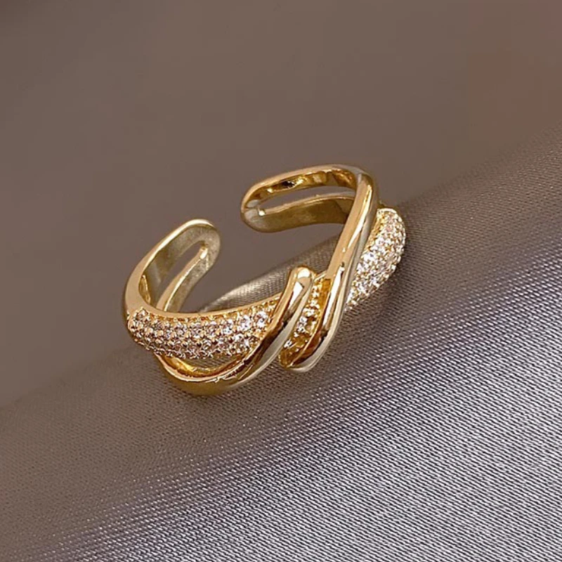 Женское золотое кольцо с фианитом Открытое в Корейском стиле ювелирное