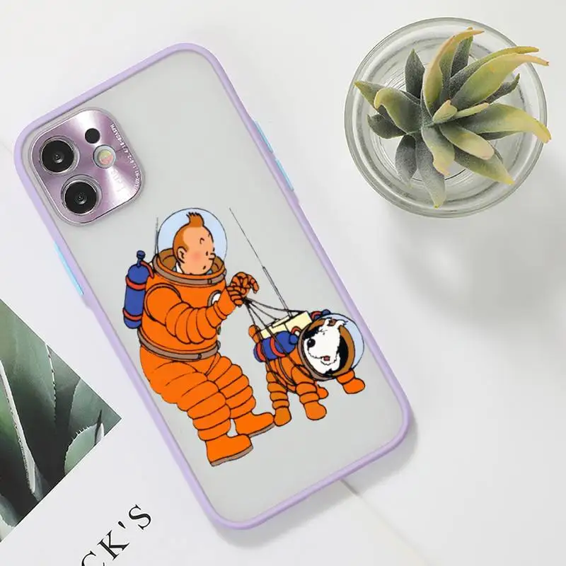 

The Adventures of Tintin Phone Case For iPhone 12 11 Mini Pro XR XS Max 7 8 Plus X Matte transparent Purple Back Cover