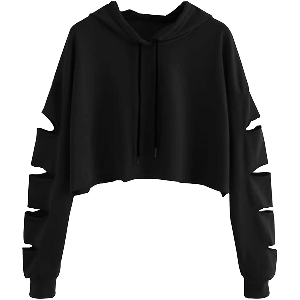 

2021 Women Crop Hoodies Sexy Short Hollow Jumpers Long Sleeve Hooded Sweatshirt Slim Crop Jacket Female Clothes Yellow 2XL