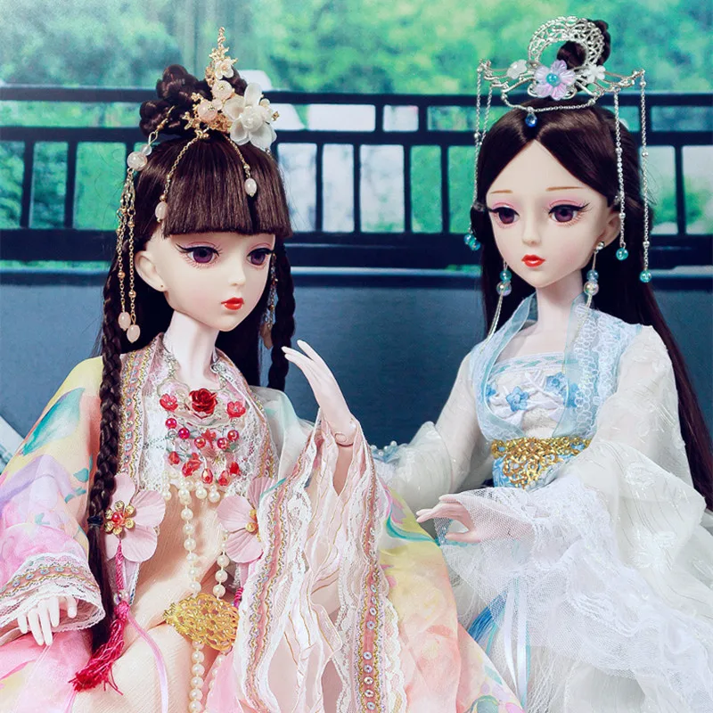 

60CM Antique Costume Kawai Dolls Toy Girl Princess Suit Ancient Chinese Hanfu Dress Up Movable Dolls For Girl Gifts With Box