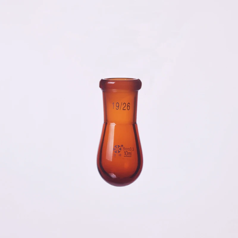 Brown flask eggplant shape,short neck standard grinding mouth,Capacity 10ml and joint 19/26,Brown eggplant-shaped flask