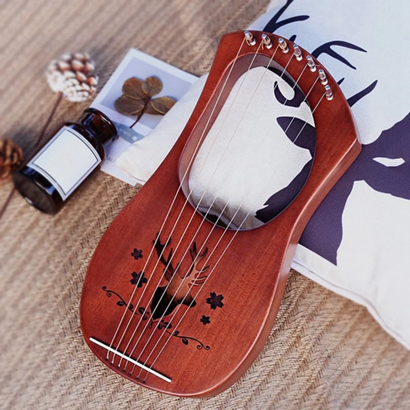 7-String Lyre Harp Mahogany Solid Wooden Metal Strings Stringed Instruments | Спорт и развлечения