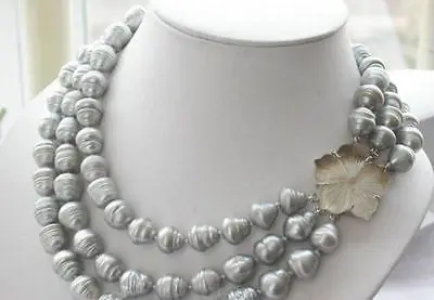 

NEW triple strands 11-13mm natural south sea gray baroque pearl necklace 17-19"