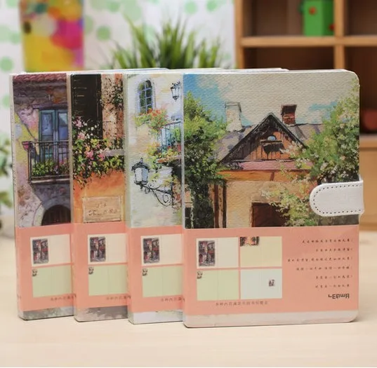 1pc Hand-Painted Multi-color Illustration Blank Notebook Magnetic Buckle Hardcover Hand Book Students Hardfacing Journal Land | Канцтовары
