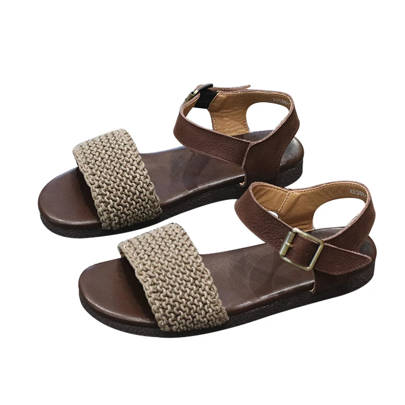 

2020 Summer Autumn Casual Handmade Linen Sandals Genius Leather Comfort Soft Classic Female Ankle Strap Shoes Travel Office