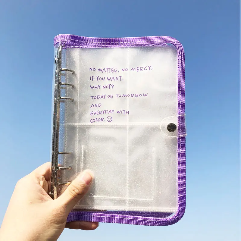 

Yiwi A6 Pink Blue Purple Binder Notebook Cover & Photo Sticker Collect Book Diary Agenda Planner Bullet School Stationery