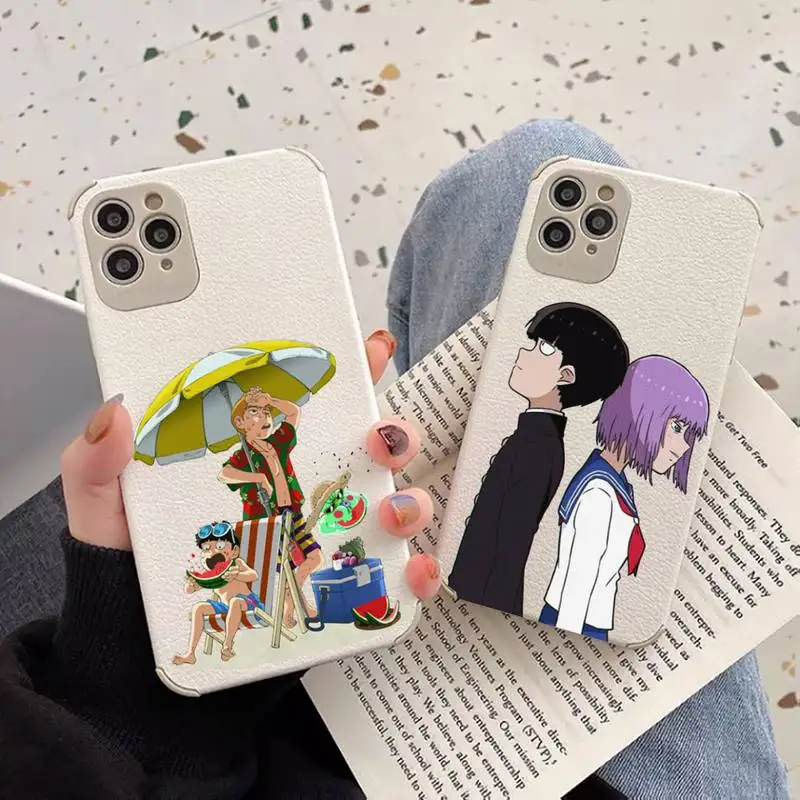 

Mob Psycho 100 Phone Case Lambskin Leather For iphone 12 11 8 7 6 XR X XS PLUS MINI PLUS PRO MAX Shockproof