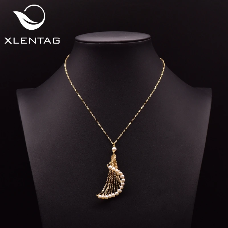 

XlentAg Natural Fresh Water Pearls Pendant Long Necklace For Women Girl Lovers' Engagement Party Gift Fine Jewelry 2020 GN0166