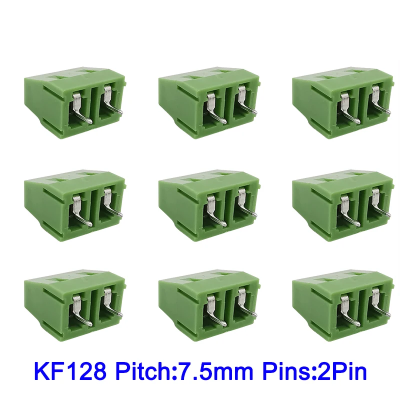 5/10/20Pcs KF128 2Pin PCB Screw Terminal Block Wire Connector 300V/10A Green 7.5mm Pitch 2PIN Straight Needle PCB Connectors