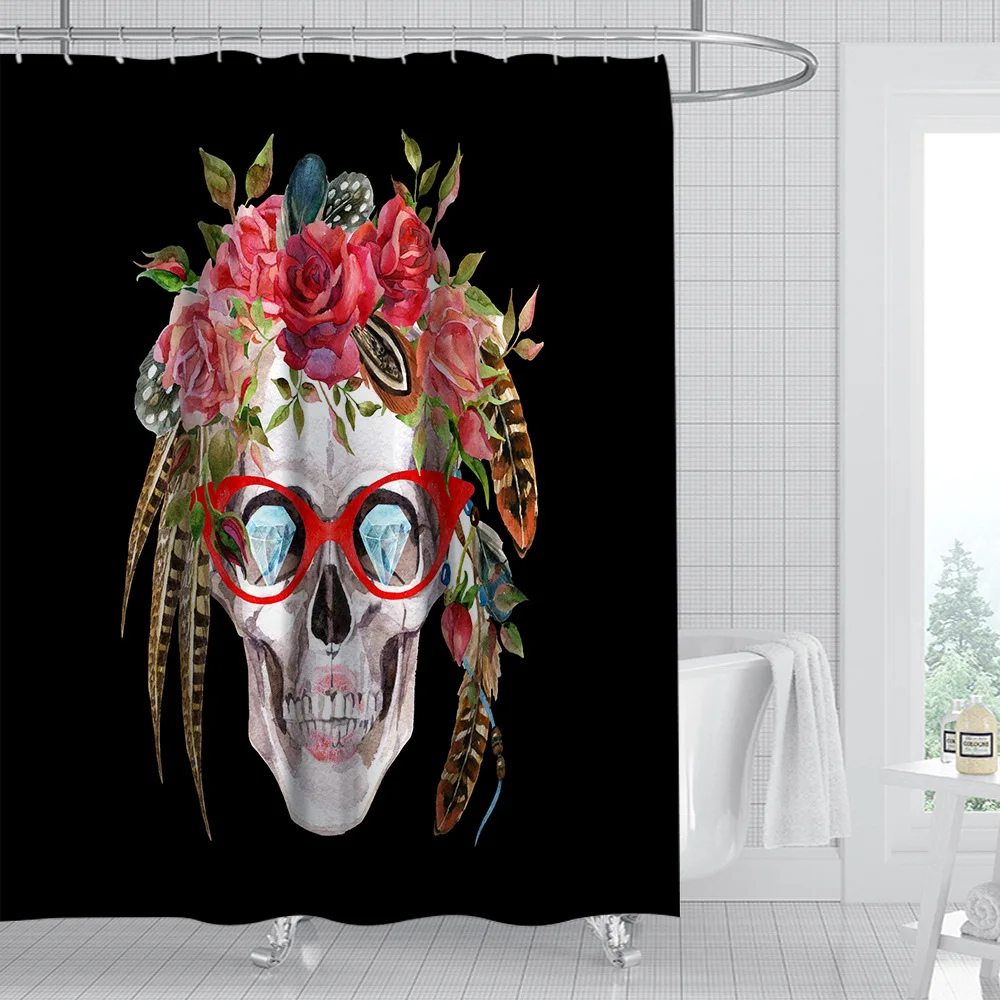 Занавеска для душа в виде черепа на Хэллоуин Забавный черный фон ванной