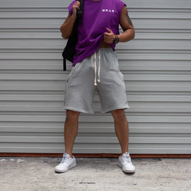 

Ropa Hombre New Summer Pure Cotton FOG Wind-Breasted Sports Buttons Men's Five-Point Pants Muscle Running Training Shorts