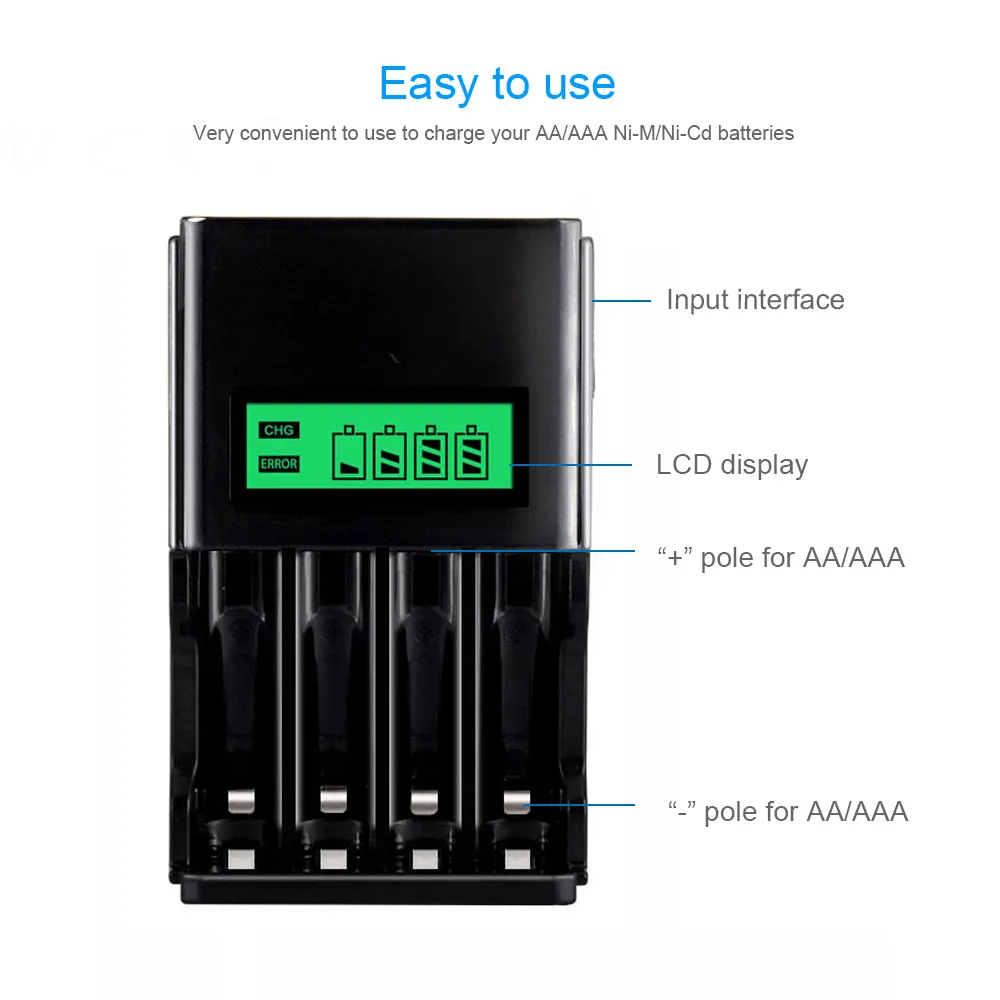 Зарядное устройство PALO универсальное для аккумуляторных батарей AA AAA 4 слота с ЖК