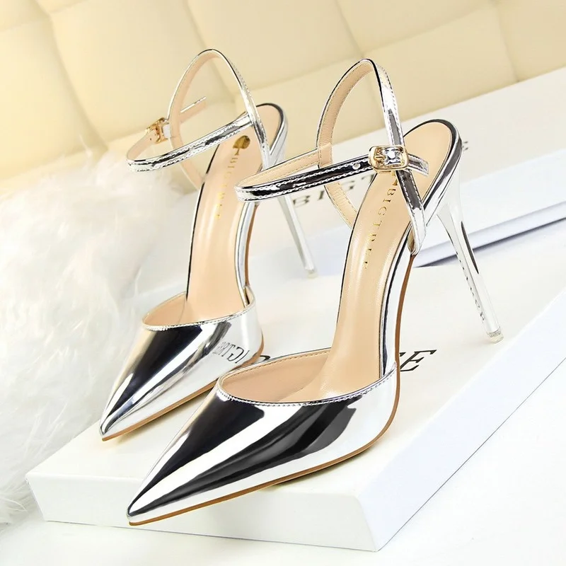 

Shoes Fashion High Heels Shoes Patent Leather Woman Pumps Sexy Women Heels Blue Sliver Stiletto Heels Women Sandals 2021