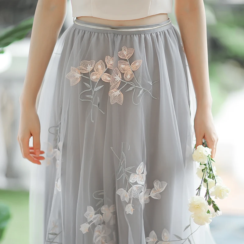 

2020 Women Embroidery Flower Mesh Skirt Designer Stars Tutu A-Line plus size Sequin Ball Gown Skirt H344