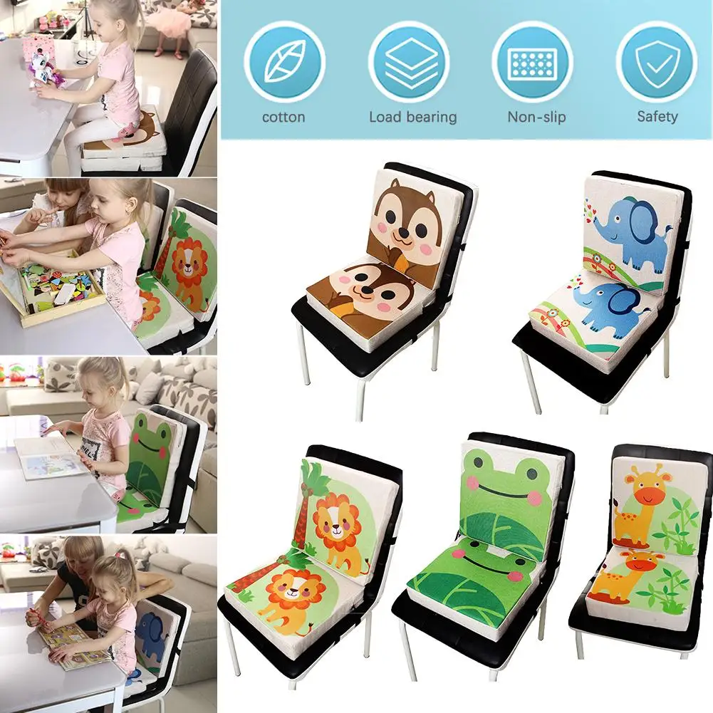 Coj&iacute;n de lino con estampado de dibujos animados para ni&ntilde;os, coj&iacute;n elevador para silla de comedor, port&aacute;til para beb&eacute;-4