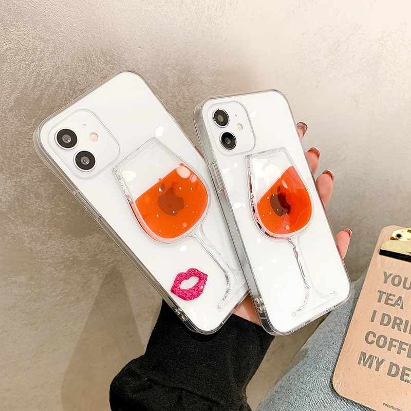 Чехол с жидкостью в виде бокала красного вина для телефона iPhone 14 13 Mini 11 Pro Max