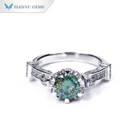tianyu gems women 925 silver moissanite engagement rings green gemstones white 6 5mm round 18k white gold plated ring jewelry
