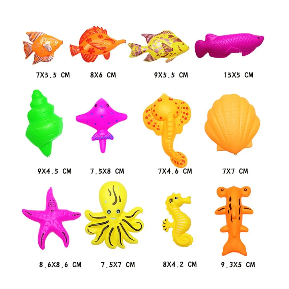 

15Pcs Set Plastic Magnetic Fishing Toys Baby Bath Toy Fishing Game 1 Poles 1 Nets 13 Magnet Fish Kids Indoor Outdoor Fishing Toy