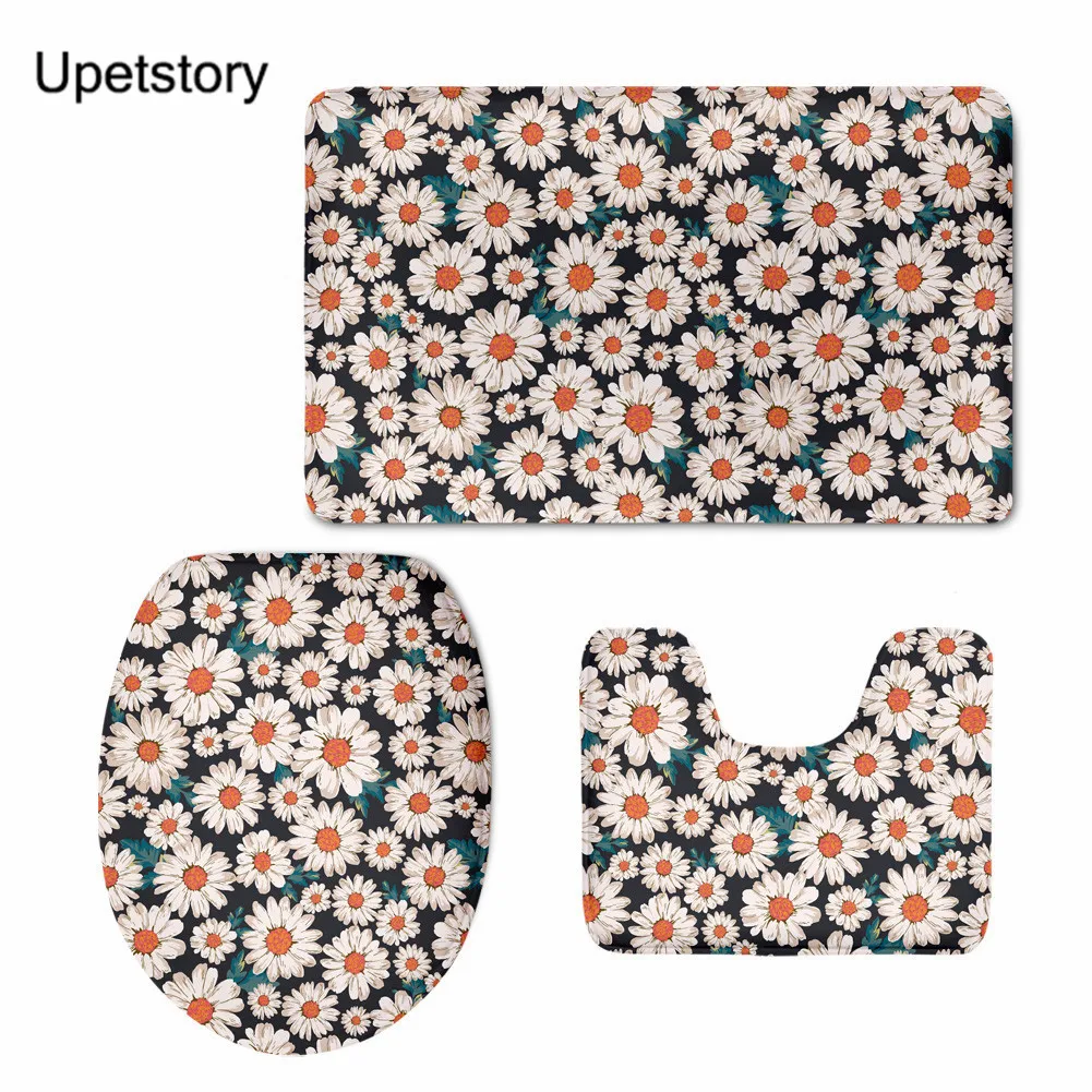 

Upetstory 3 Pcs Bath Mats Daisy Flower Pattern Beach Series Anti Slip Bathroom Mat Set Carpet Toilet Rug Washable Mat Set